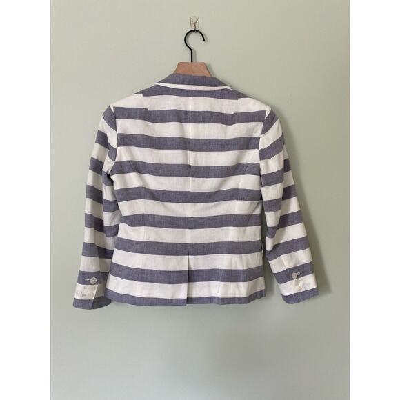 Banana Republic Women's Linen Blend Striped Blue White Nautical Blazer Jacket - Picture 5 of 10
